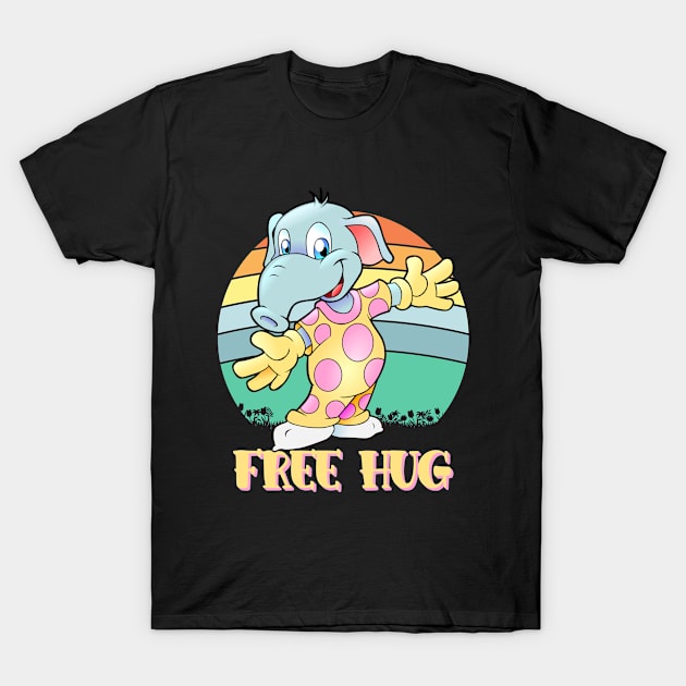 Free Hug Baby Elephant In Yellow Pajamas Pink Polka Dots T-Shirt by CharJens